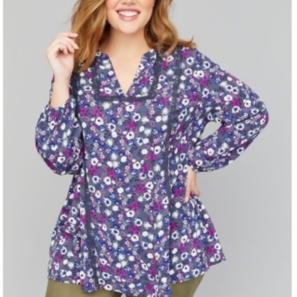 Lane Bryant Cottagecore Boho Gauze Floral peasant top 14/16 NWT - Picture 1 of 11